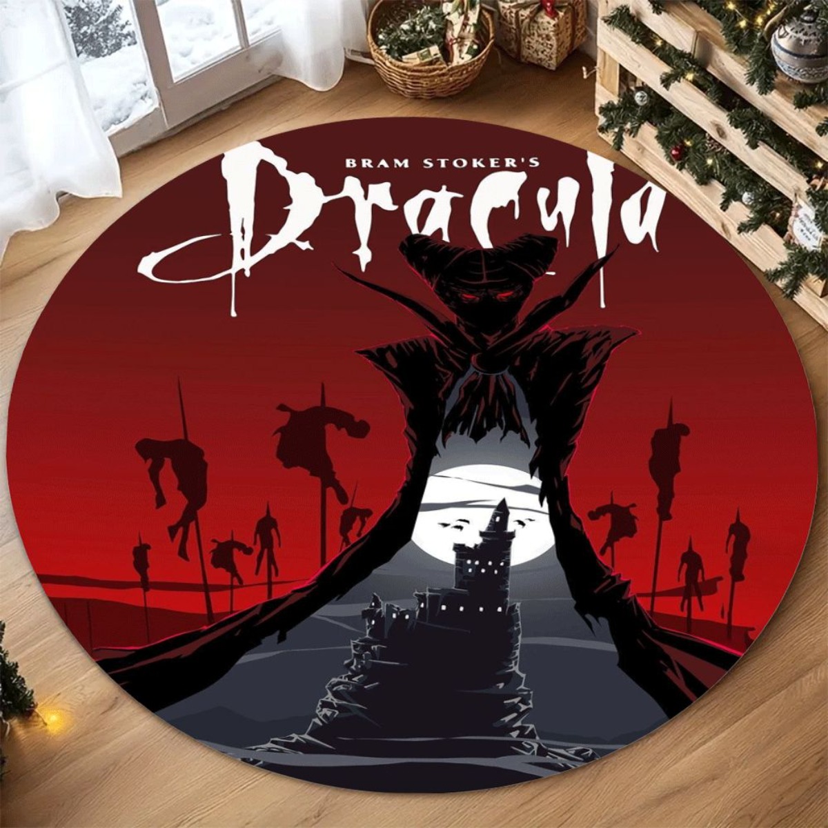 Home Bathroom Floor Mats - Dracula Castle Round Rug Flannel Horror