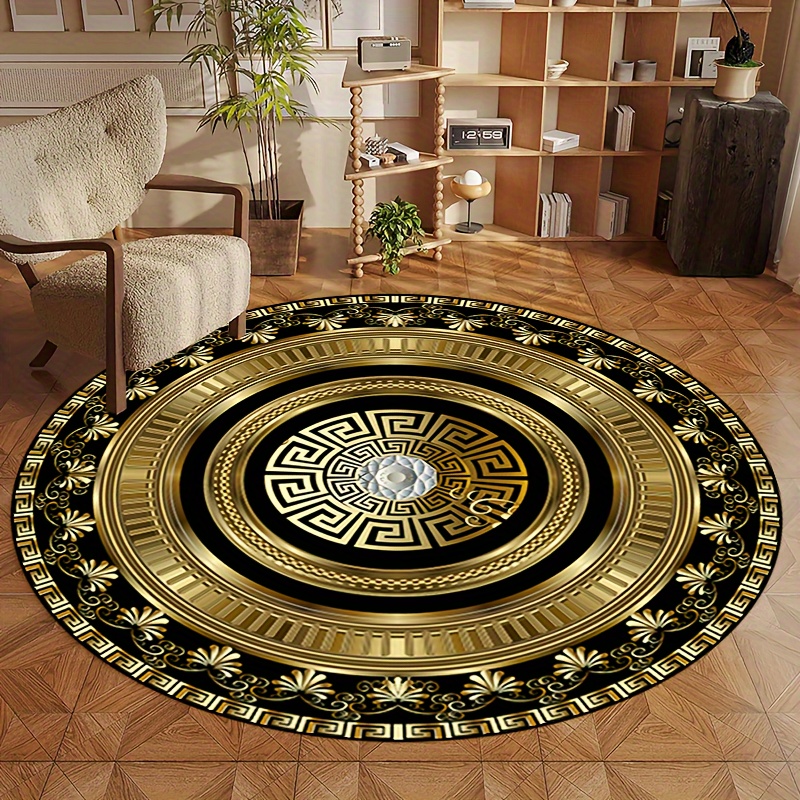 Home Bathroom Floor Mats - Greek Key Pattern Round Rug Flannel