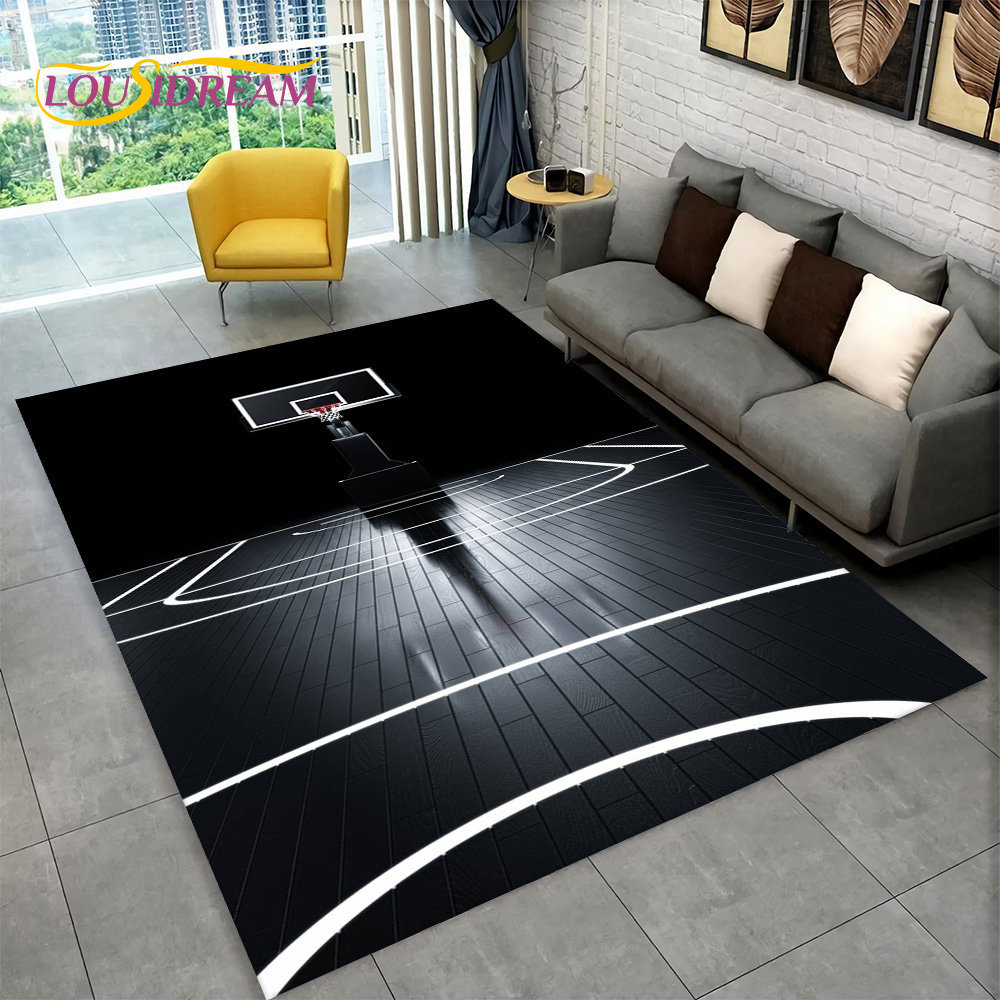 Home Bathroom Floor Mats - 3D Basketball Cour Cartoon Area Rug