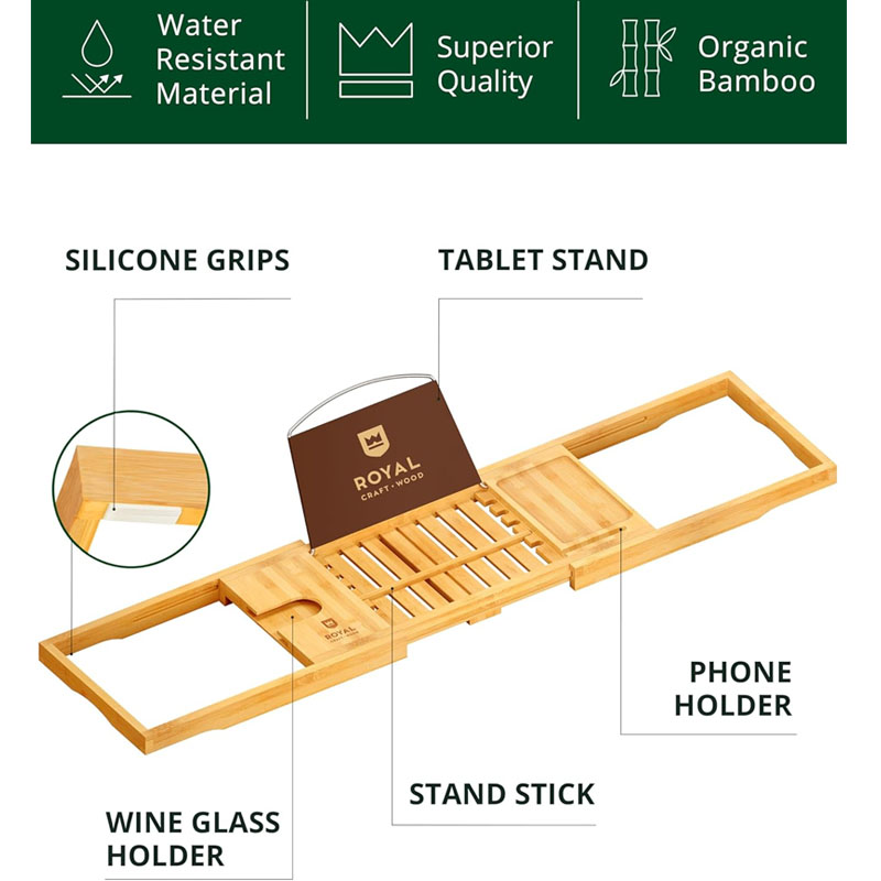 Adjustable Bamboo Bathtub Tray - đánh giá và giá Bath Caddy Tray